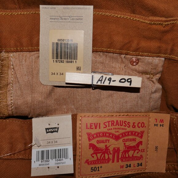 Levis 501 Original Fit Jeans Men's Size 34X34 Rust Brown Denim Straight Leg NEW - Picture 7 of 11